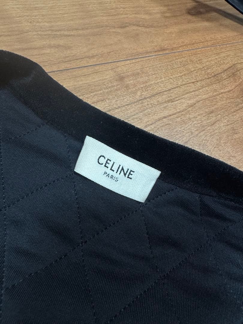 CELINE セリーヌ ブラックベロアキルティングノーカラージャケット