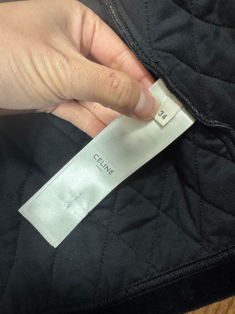 CELINE セリーヌ ブラックベロアキルティングノーカラージャケット