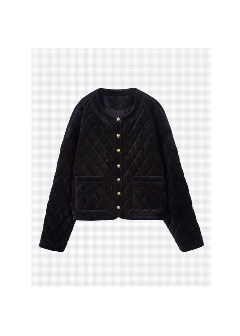 CELINE セリーヌ ブラックベロアキルティングノーカラージャケット