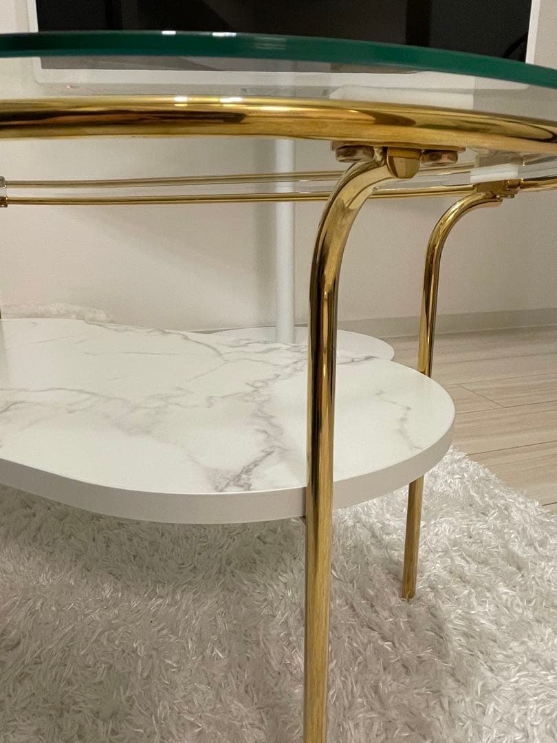 まる　レガート コーヒーテーブル S ゴールド×マーブル （W750）