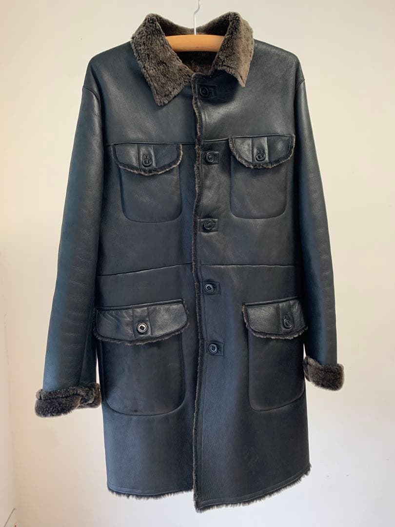 ダックス リアルムートン ロングコート ブラック 48 羊革 本革