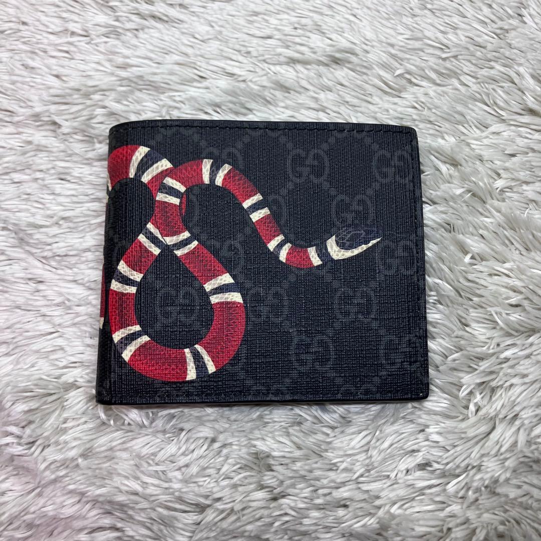 極美品✨GUCCI キングスネーク GGスプリーム 二つ折り財布 GG柄