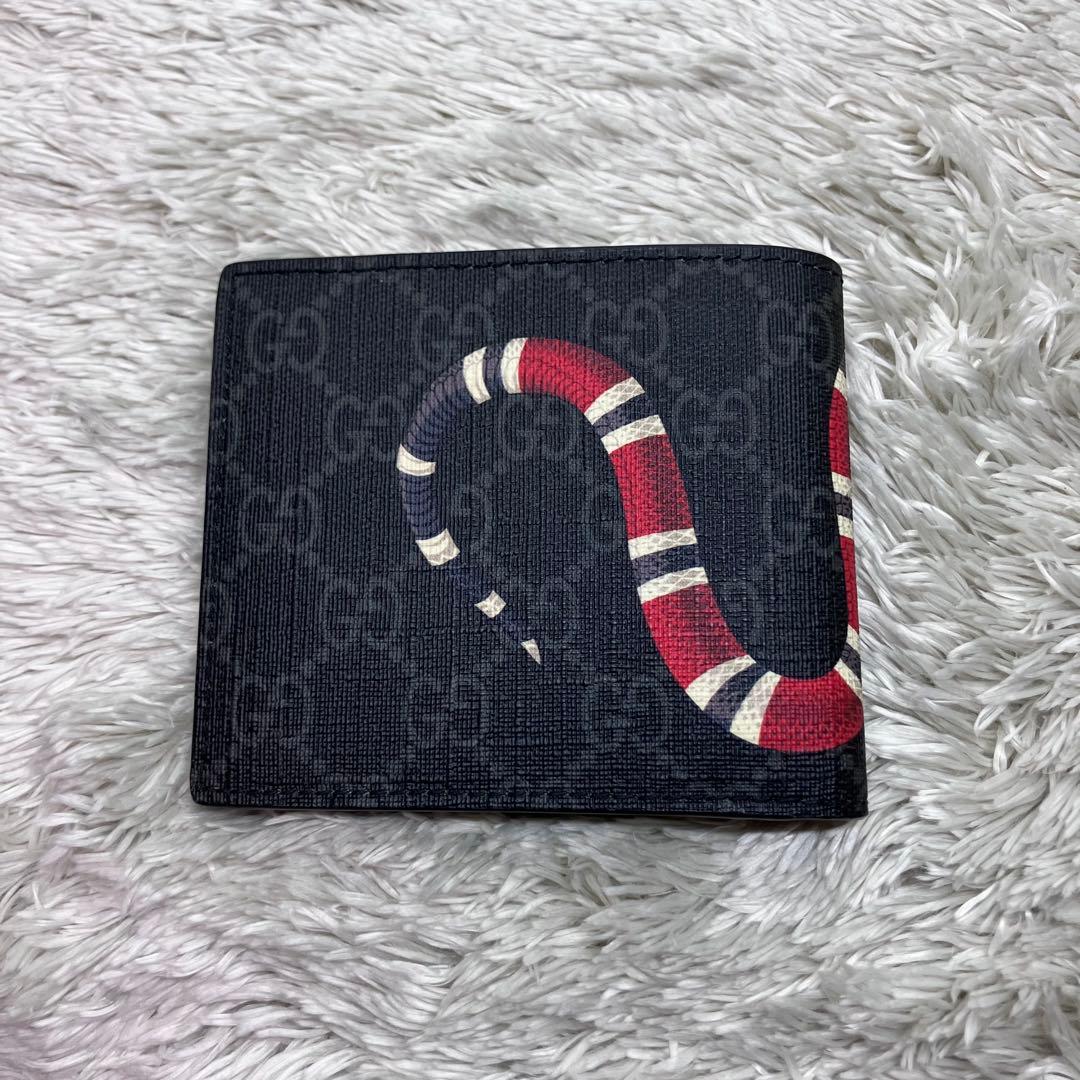 極美品✨GUCCI キングスネーク GGスプリーム 二つ折り財布 GG柄