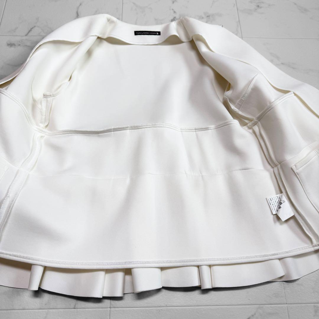 ツルバイマリコオイカワ ティアード ノーカラージャケット ホワイト ペプラム