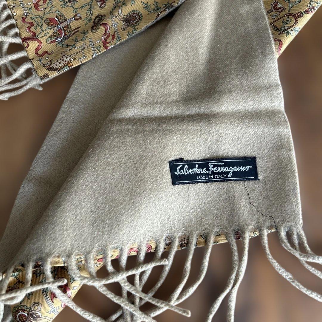 美品）フェラガモ カシミア100%×シルク100% リバーシブル イタリア製