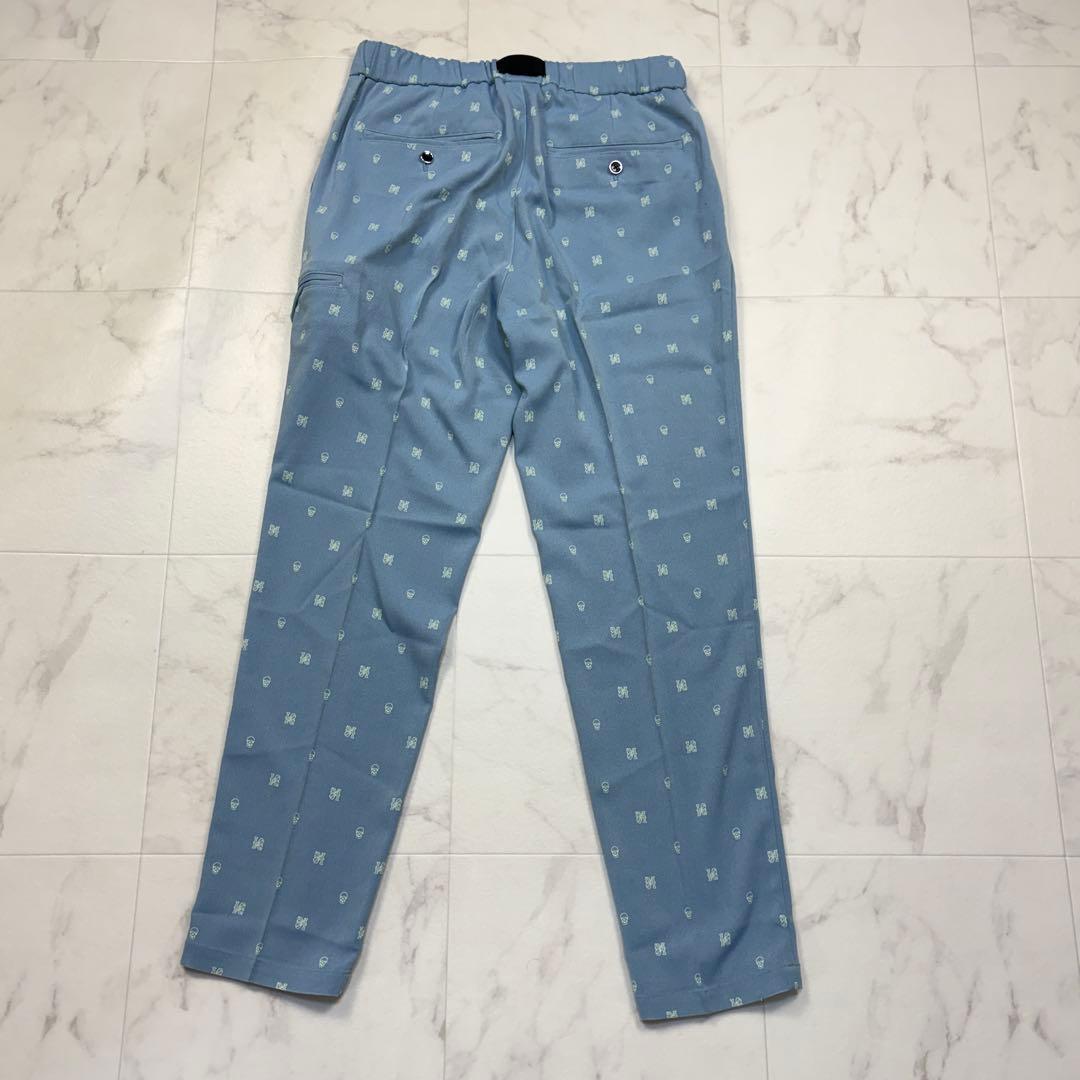 マーク&ロナ　ゴルフパンツ　スカル　ワッペン　ロゴ　ベルト48 青　ウエストゴム