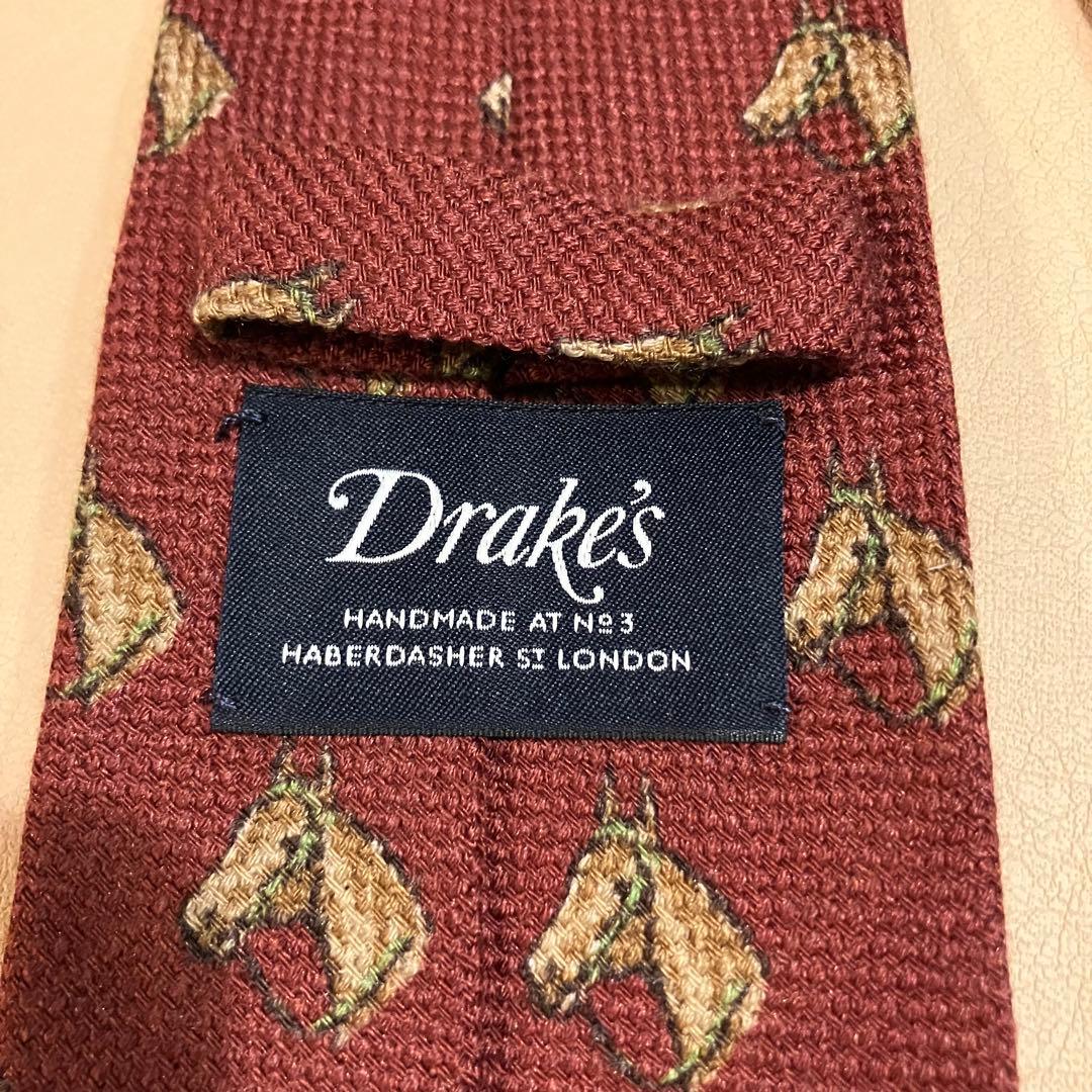 Drake's ドレイクス ネクタイ ホース柄 馬 バーガンディ