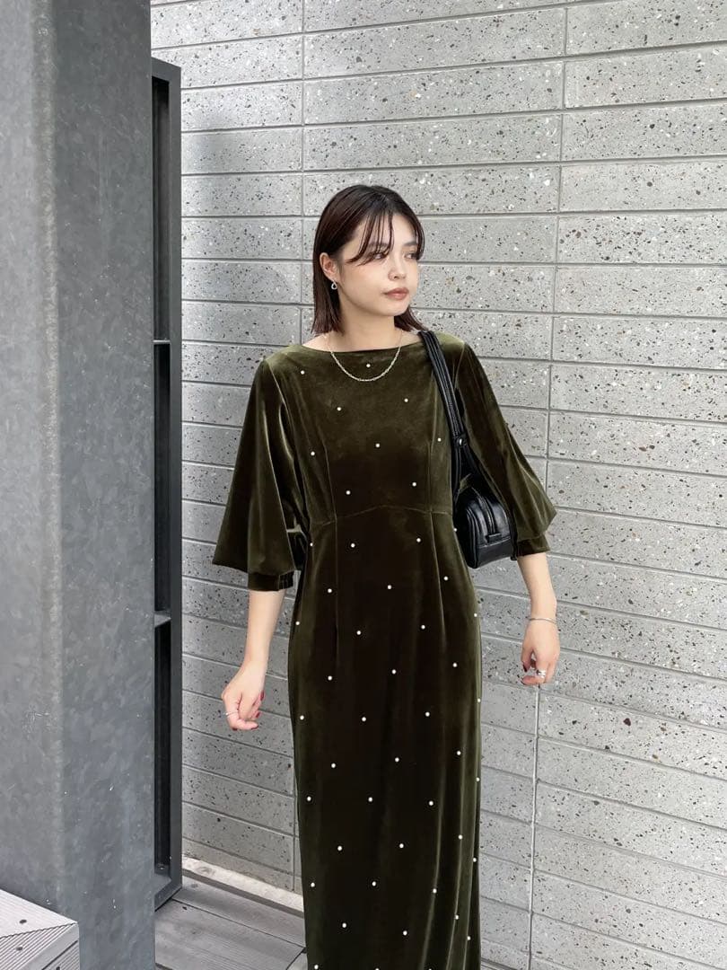 ワンピース Ameri vintage BACK OPEN PEARL VELOUR