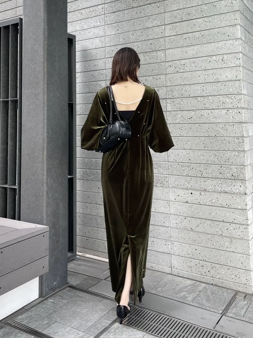 ワンピース Ameri vintage BACK OPEN PEARL VELOUR