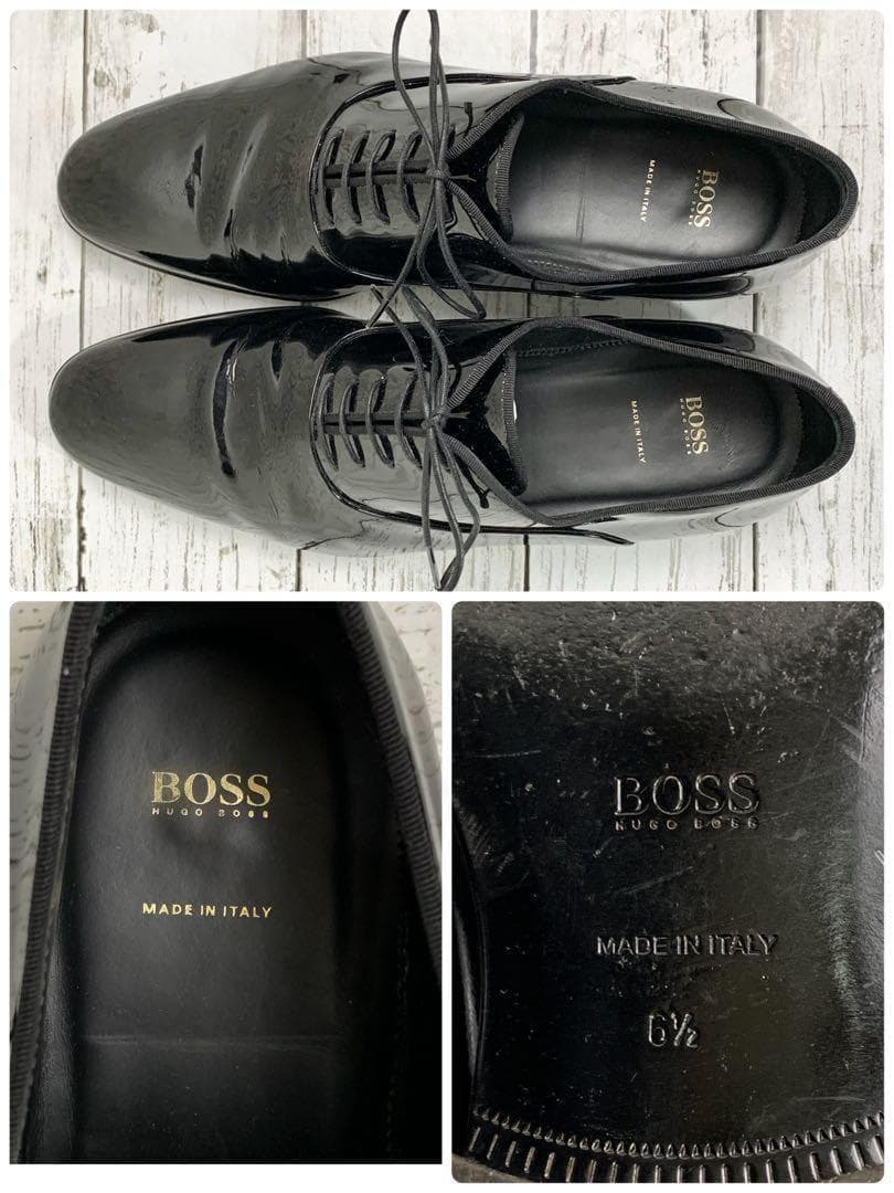 【美品】 HUGO BOSS ビジネスシューズ ドレスシューズ エナメル 黒