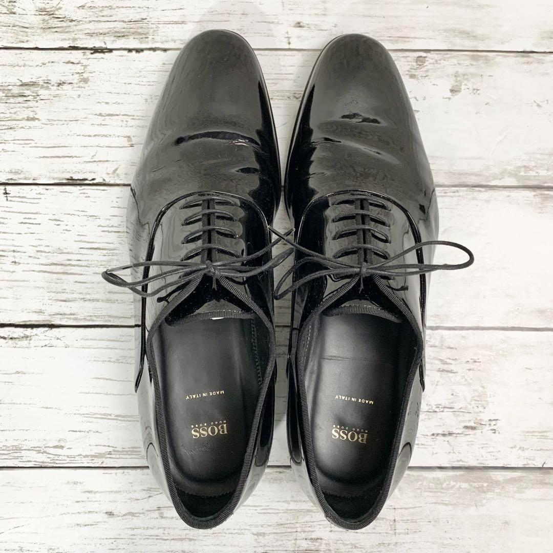 【美品】 HUGO BOSS ビジネスシューズ ドレスシューズ エナメル 黒