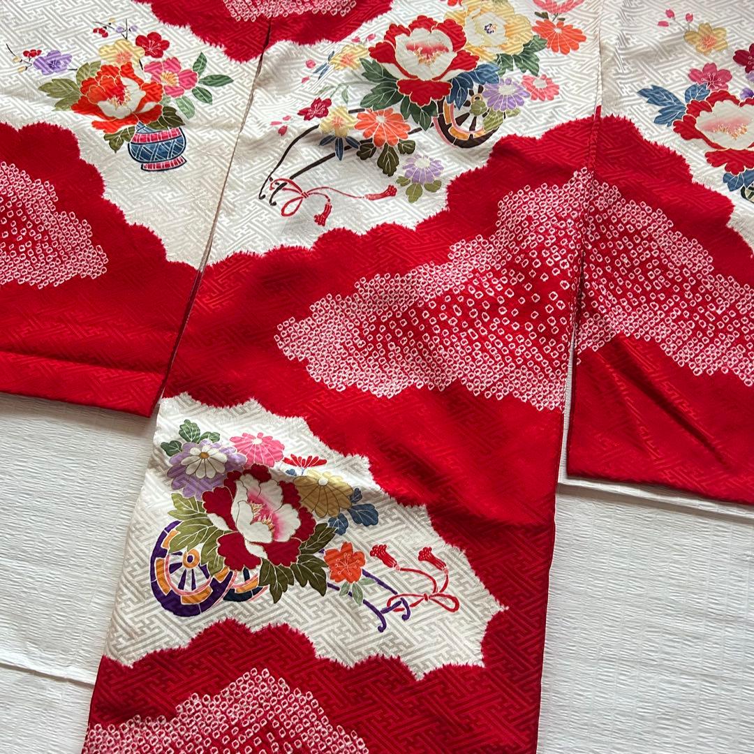 七五三 3歳 フルセット 総絞り 被布 着物 正絹 三歳 草履 巾着 753