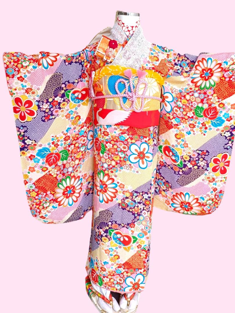 ☆アンティークレトロポップな着物と作り帯☆七五三フルセット