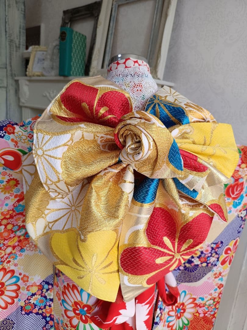 ☆アンティークレトロポップな着物と作り帯☆七五三フルセット