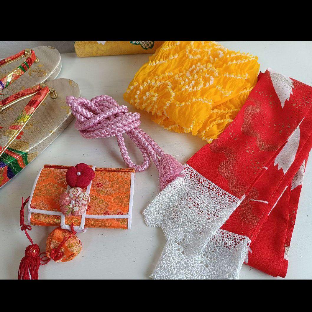 ☆アンティークレトロポップな着物と作り帯☆七五三フルセット