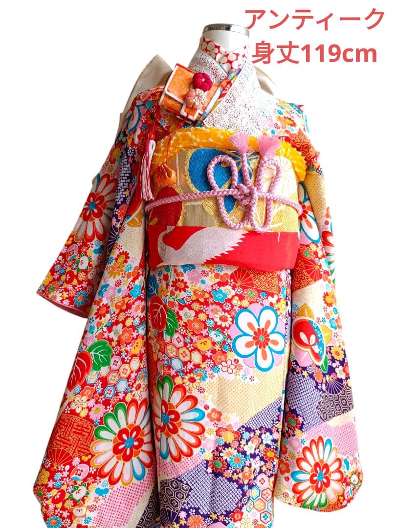 ☆アンティークレトロポップな着物と作り帯☆七五三フルセット