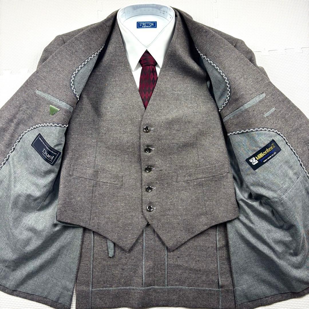 美品　スリーピース　ミックスツイード　ミリオンテックス　スーツ　グレー　AB4
