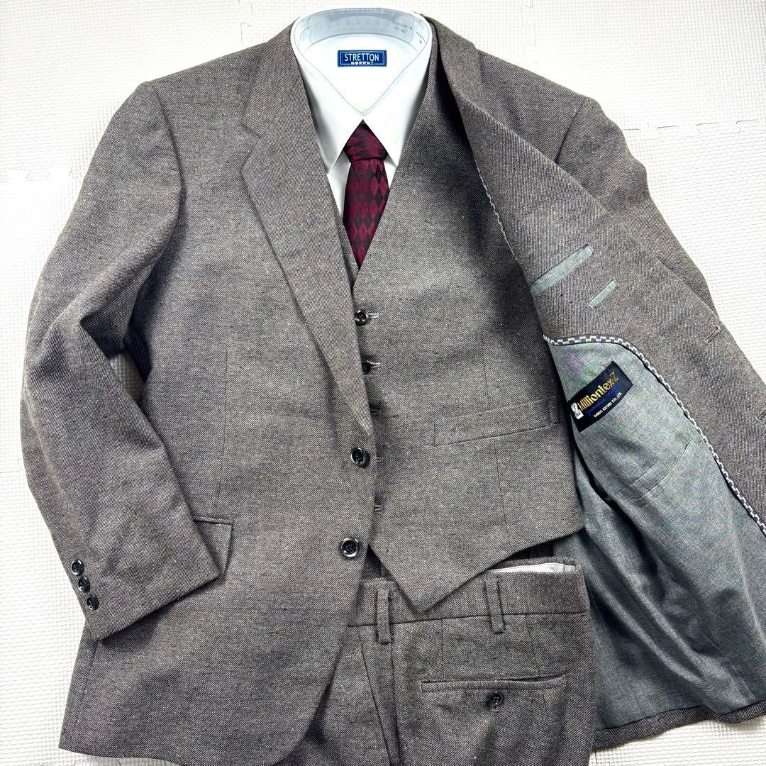 美品　スリーピース　ミックスツイード　ミリオンテックス　スーツ　グレー　AB4
