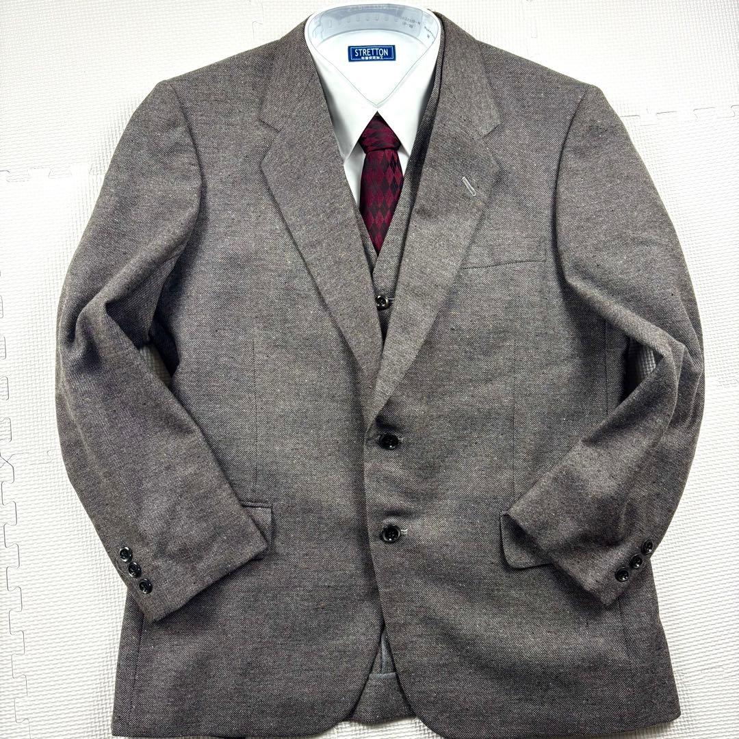 美品　スリーピース　ミックスツイード　ミリオンテックス　スーツ　グレー　AB4