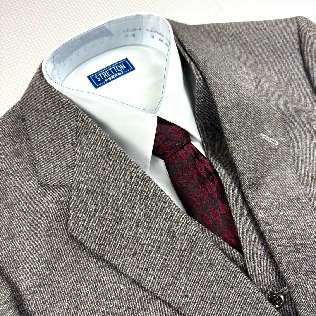 美品　スリーピース　ミックスツイード　ミリオンテックス　スーツ　グレー　AB4