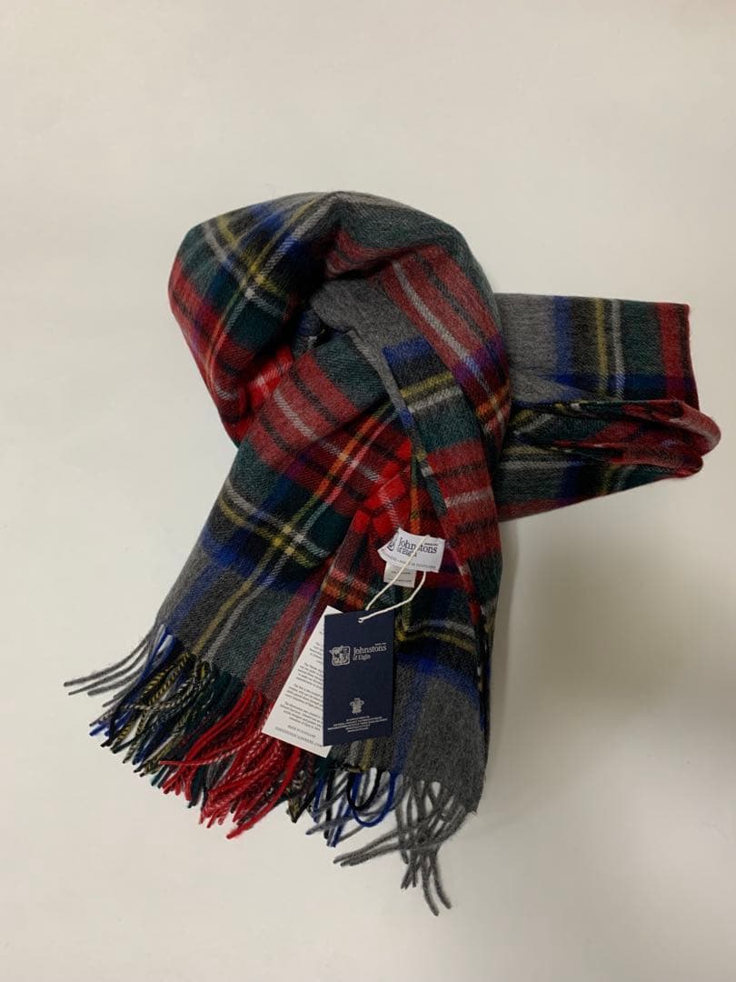 a*i様 美品 ジョンストンズ カシミヤ100％ 大判ストール ミッド チェック