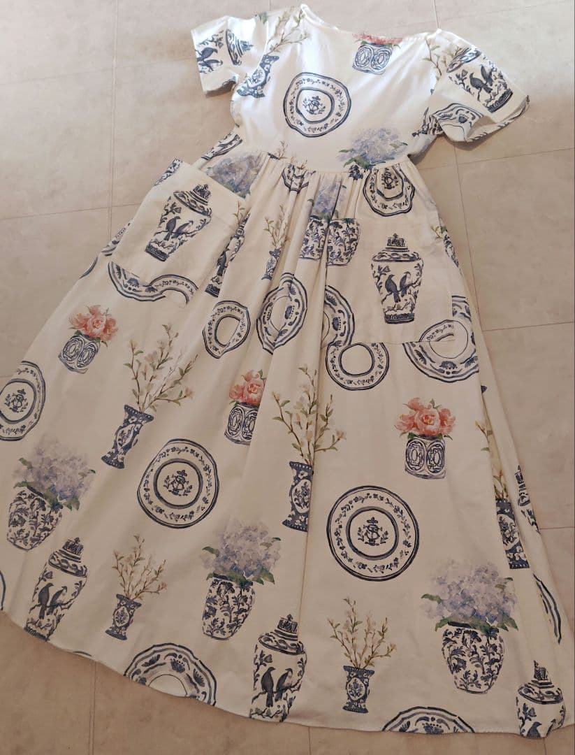 SEVENTEN ブルーアンドホワイト ピンク 半袖ロングワンピース