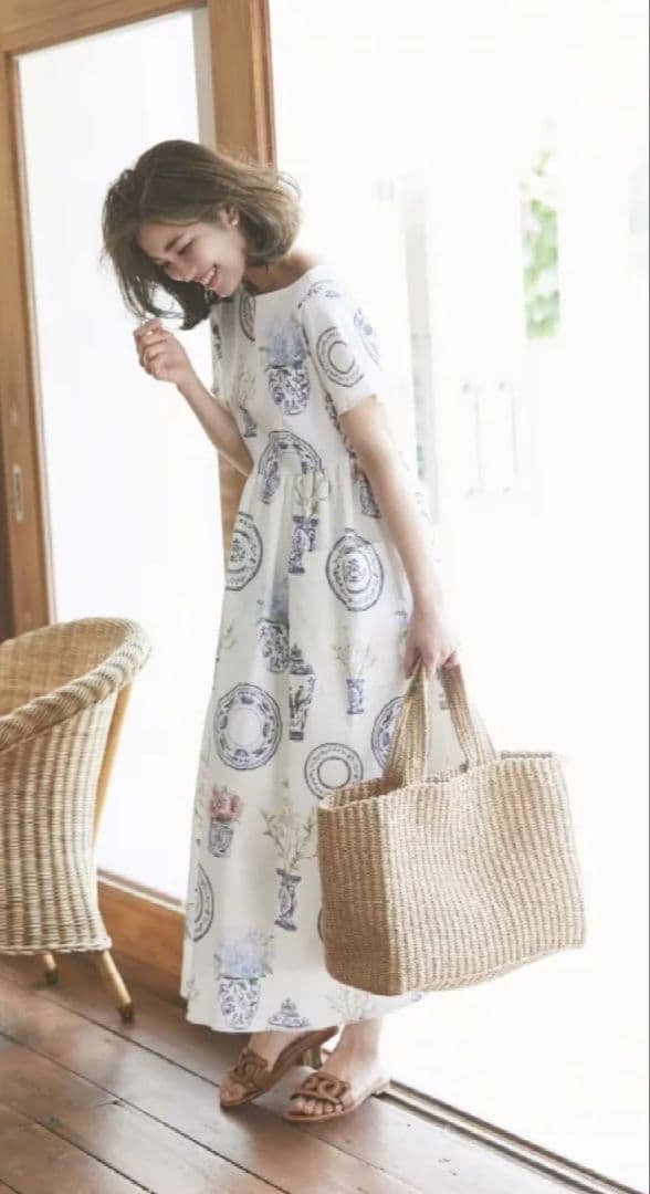 SEVENTEN ブルーアンドホワイト ピンク 半袖ロングワンピース