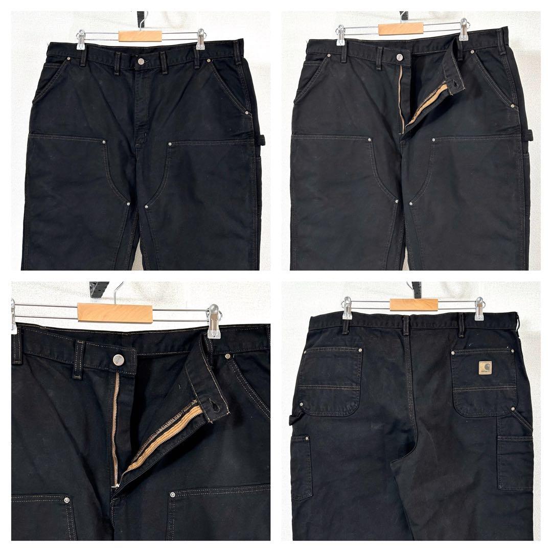 カーハートダブルニーブラックペインターパンツ後染リメイクダックw44アメリカ古着