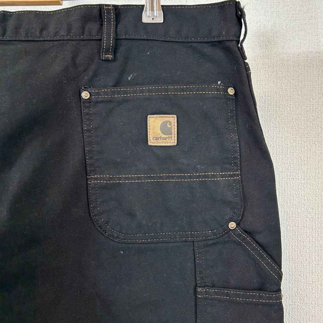 カーハートダブルニーブラックペインターパンツ後染リメイクダックw44アメリカ古着
