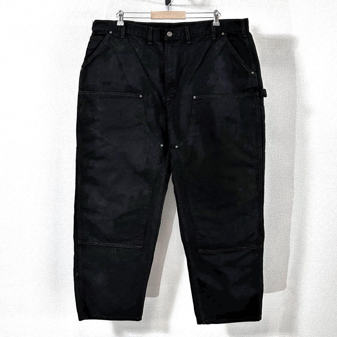 カーハートダブルニーブラックペインターパンツ後染リメイクダックw44アメリカ古着