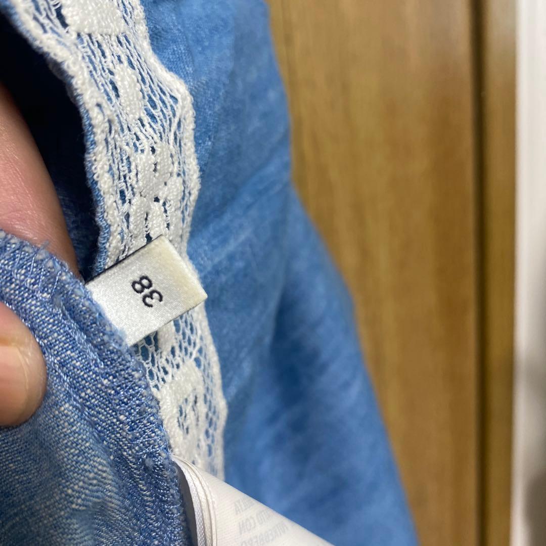 GUCCI ロゴ フリル ワイドスリーブ 七分袖 膝丈 デニム ワンピース