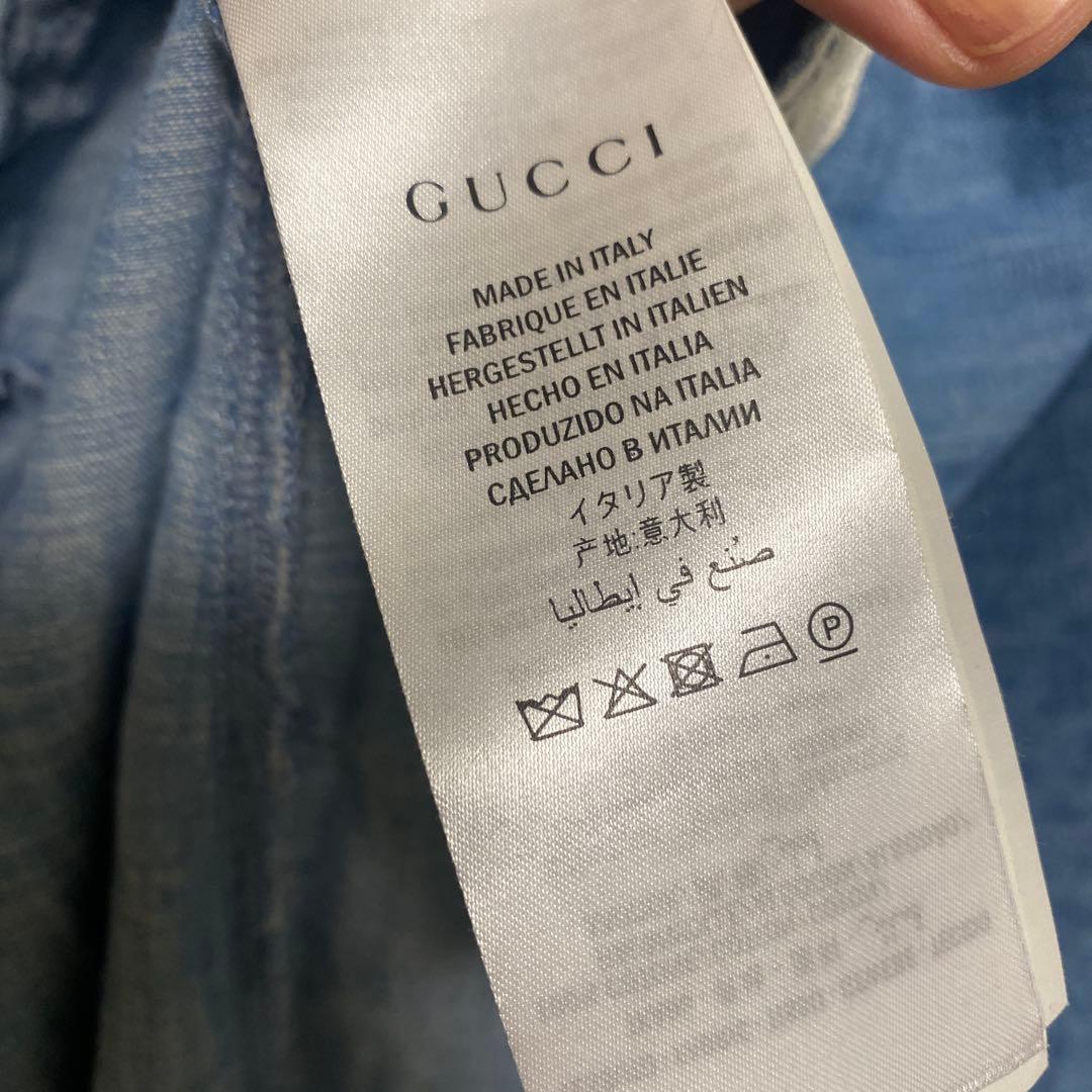 GUCCI ロゴ フリル ワイドスリーブ 七分袖 膝丈 デニム ワンピース