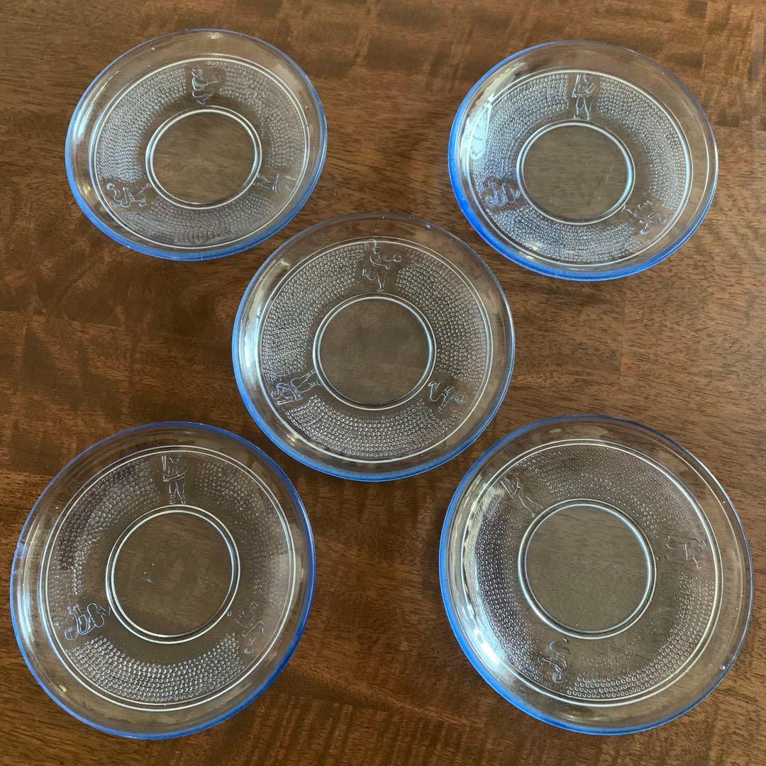 古いプレスガラス　野球柄　5枚セット