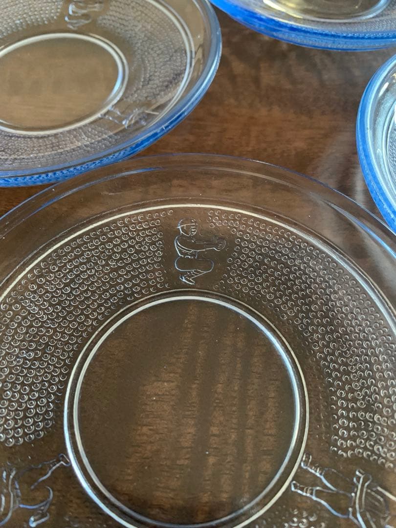 古いプレスガラス　野球柄　5枚セット