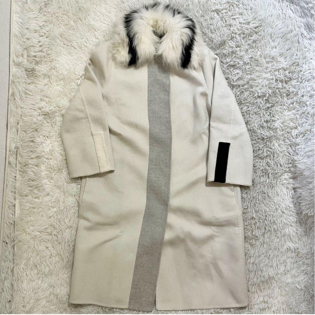 FENDI 毛皮コート カシミヤ100% フォクスファー 42 バイカラー