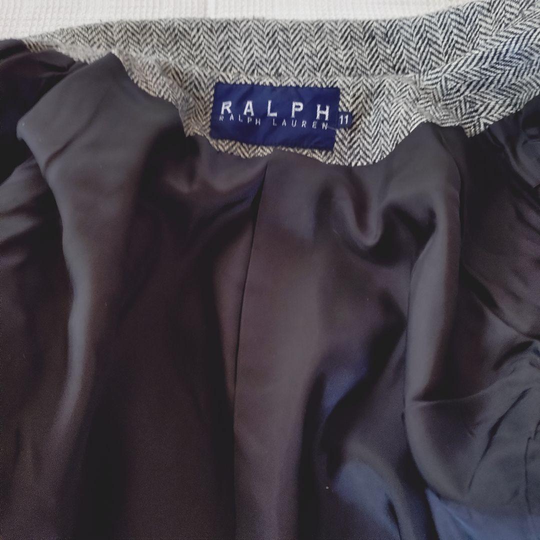 【Ralph Lauren】 ヘリンボーン ツイードジャケット シルク 11号