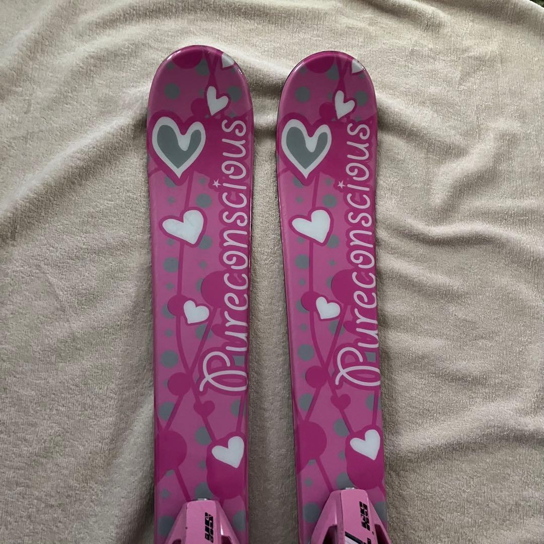 ジュニアスキー 110cm 女の子 スキー板 ストック2点セット ピンク
