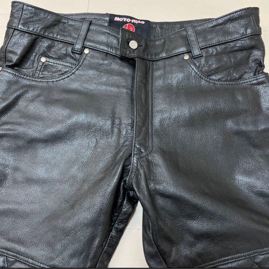 モトフィールドレザー キルティングパンツ 黒