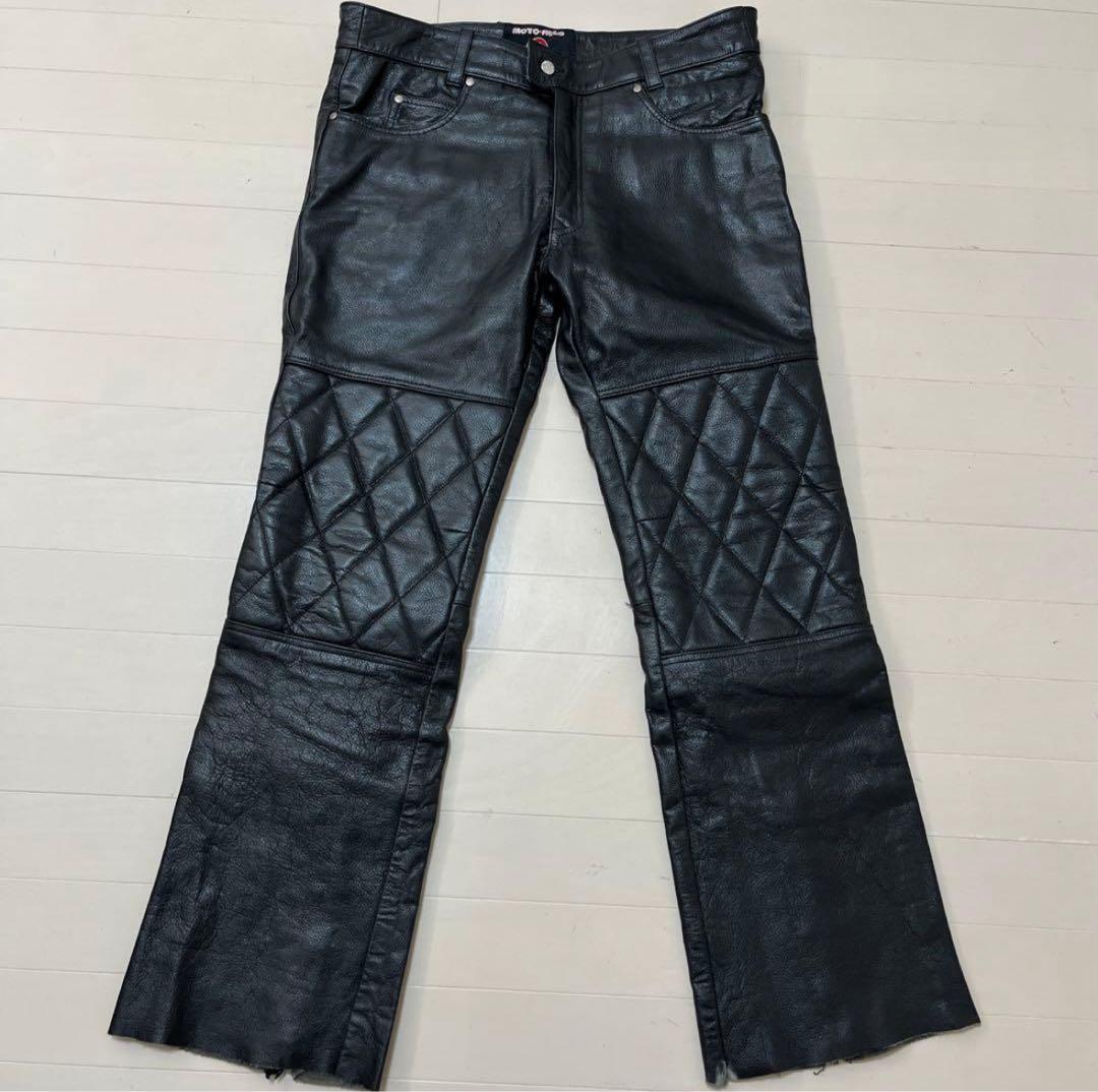 モトフィールドレザー キルティングパンツ 黒