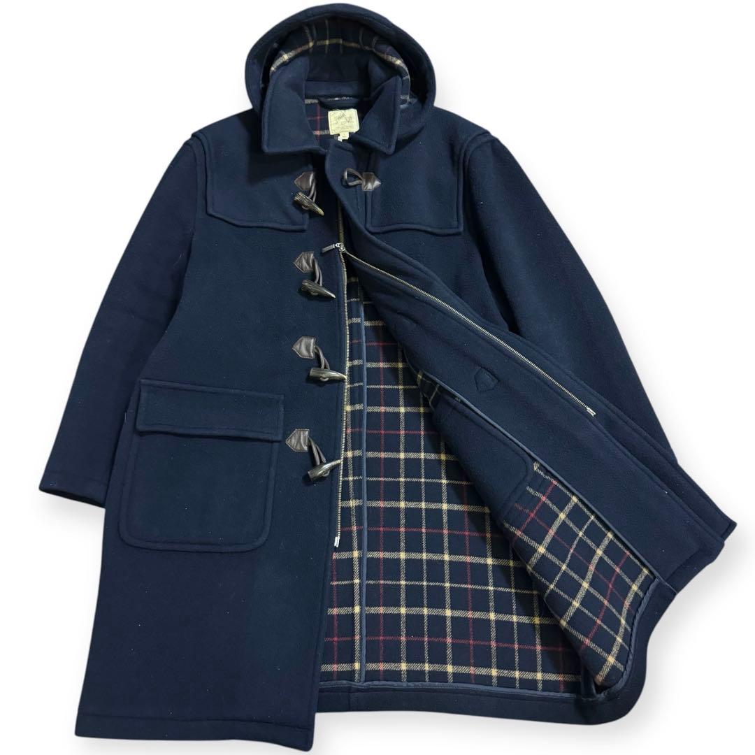 Brooks Brothers 裏地チェック ロングダッフルコート ネイビー L