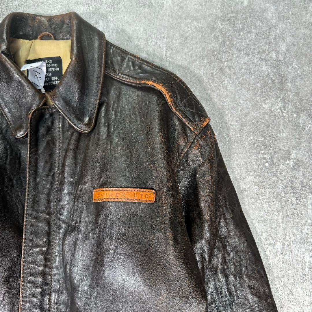 AVIREX レザーフライトジャケット　A-2 XS ブラウン　革パッチ　本革