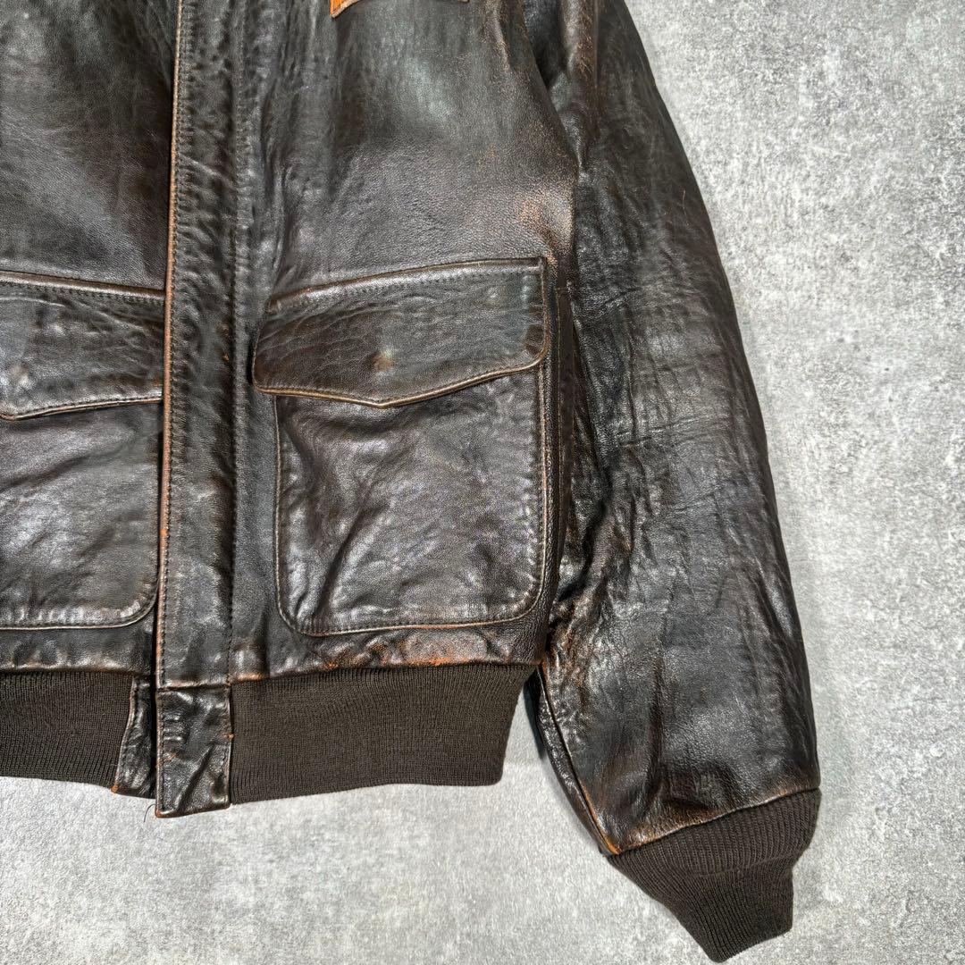 AVIREX レザーフライトジャケット　A-2 XS ブラウン　革パッチ　本革