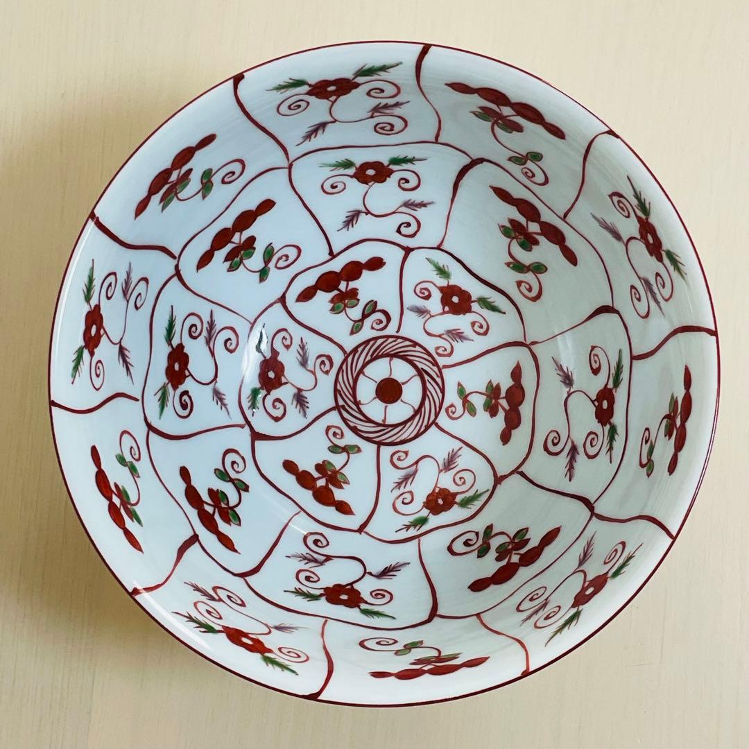 未使用 有田焼 源右衛門 紺朱なずな紋 麺鉢 ペア 2個セット 是米木窯