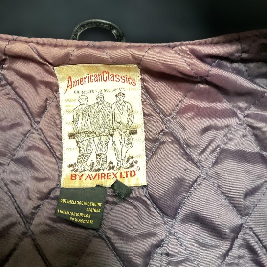 AVIREX レザー スタジャン 紺色 US Sサイズ(日本MからLサイズ)