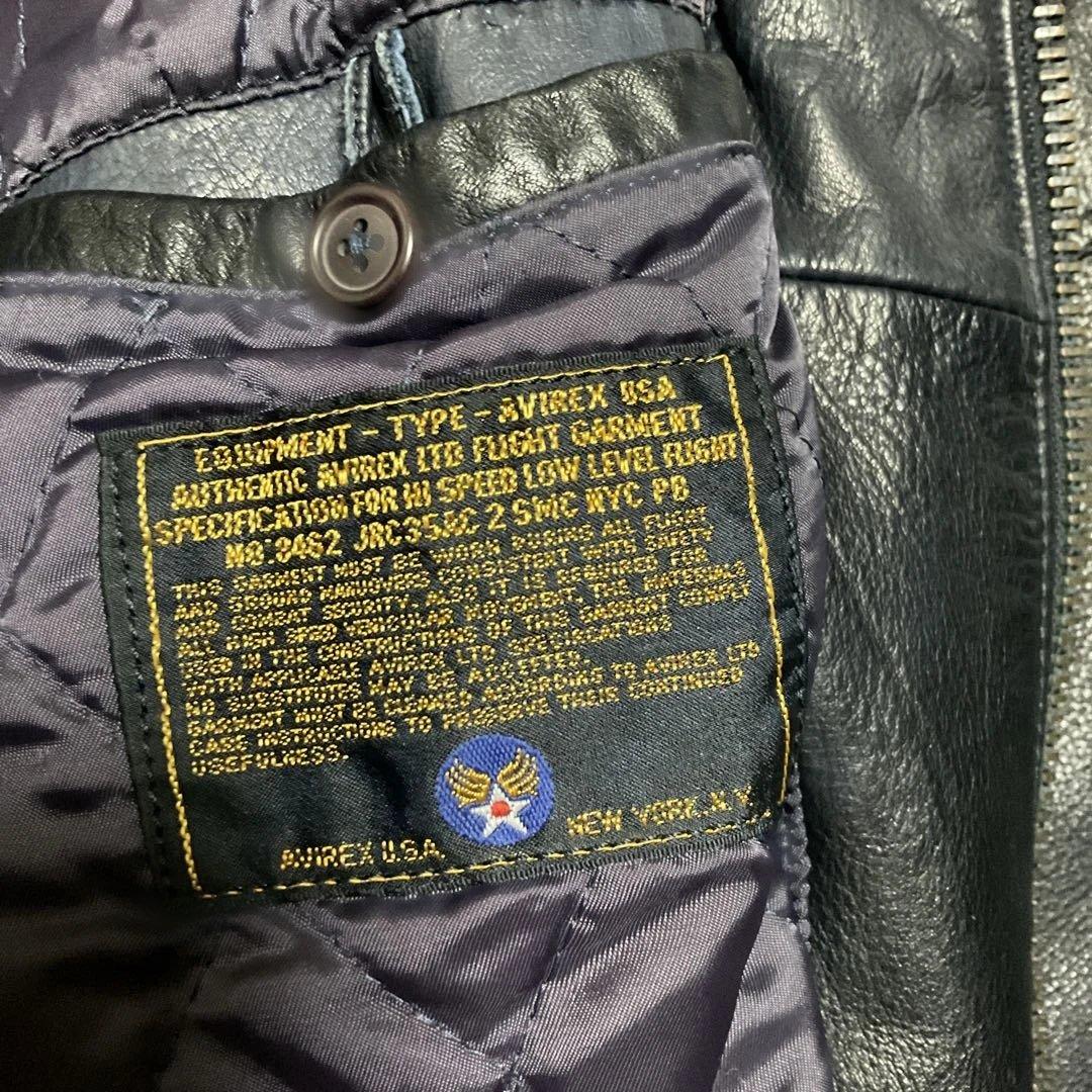 AVIREX レザー スタジャン 紺色 US Sサイズ(日本MからLサイズ)