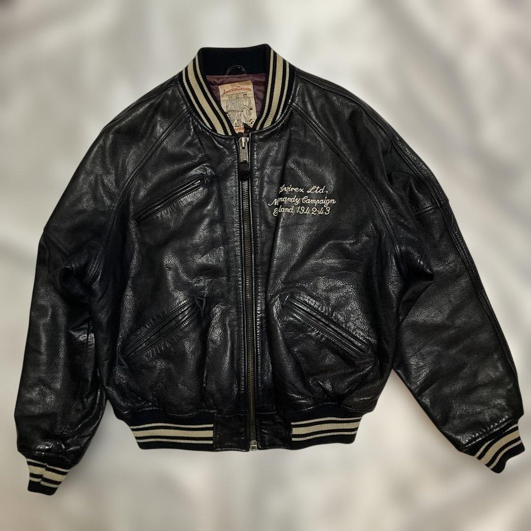 AVIREX レザー スタジャン 紺色 US Sサイズ(日本MからLサイズ)
