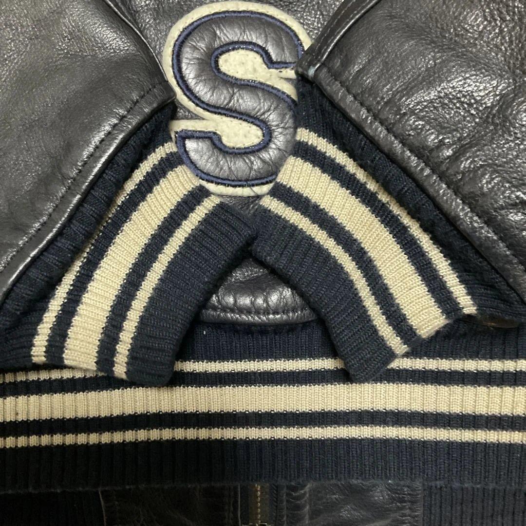 AVIREX レザー スタジャン 紺色 US Sサイズ(日本MからLサイズ)