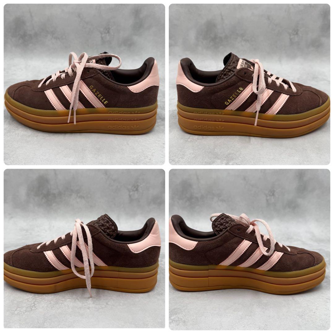 addidas ガゼルボールド 厚底 スニーカー ブラウン×ピンク