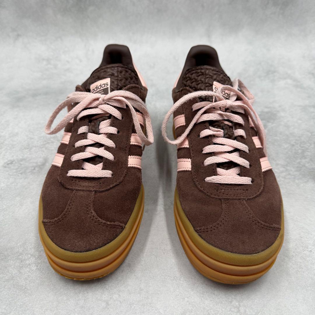 addidas ガゼルボールド 厚底 スニーカー ブラウン×ピンク