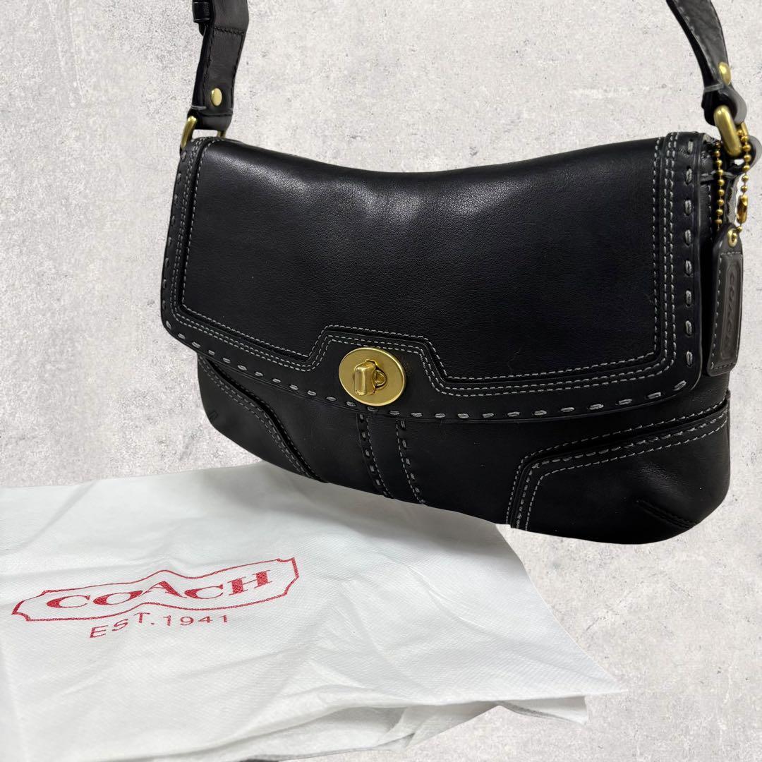 コーチ ソーホー ワンショルダーバッグ レザー 黒　ターンロック 保存袋